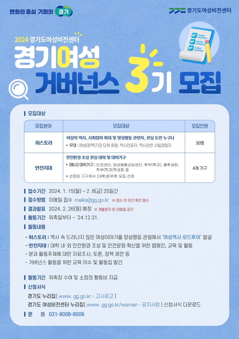 경기도, 2월 8일까지 3기 경기여성거버넌스 위원 모집