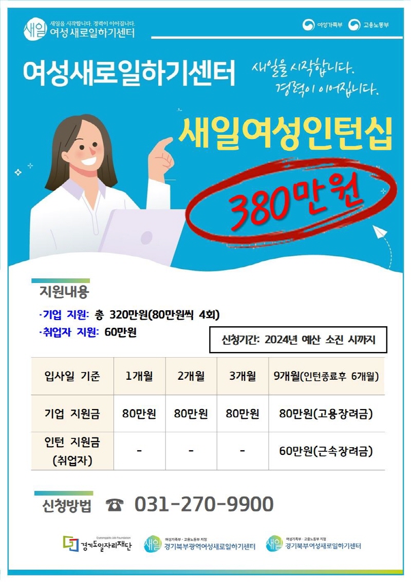 최대 380만 원 지원하는 새일여성인턴으로 일 경험도 쌓고 취업기회까지 한번에