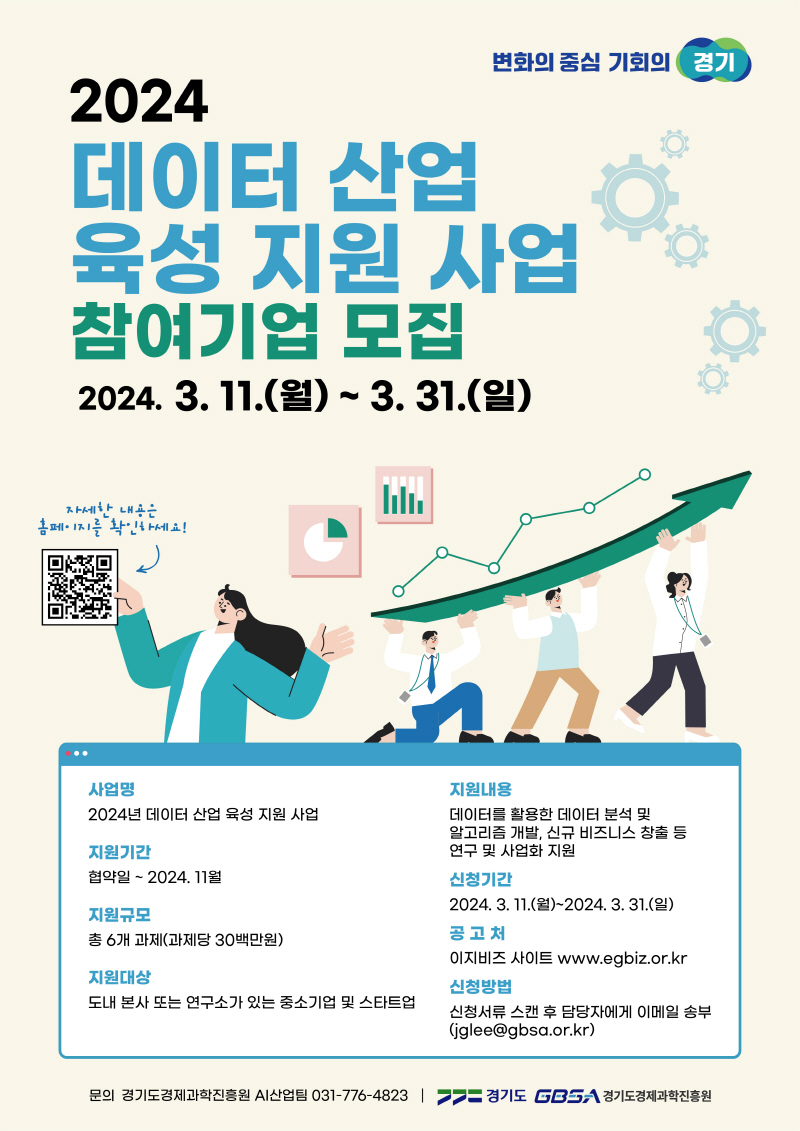 경기도, 데이터 산업 육성 지원 사업 참여기업 모집, 최대 3천만 원까지 지원