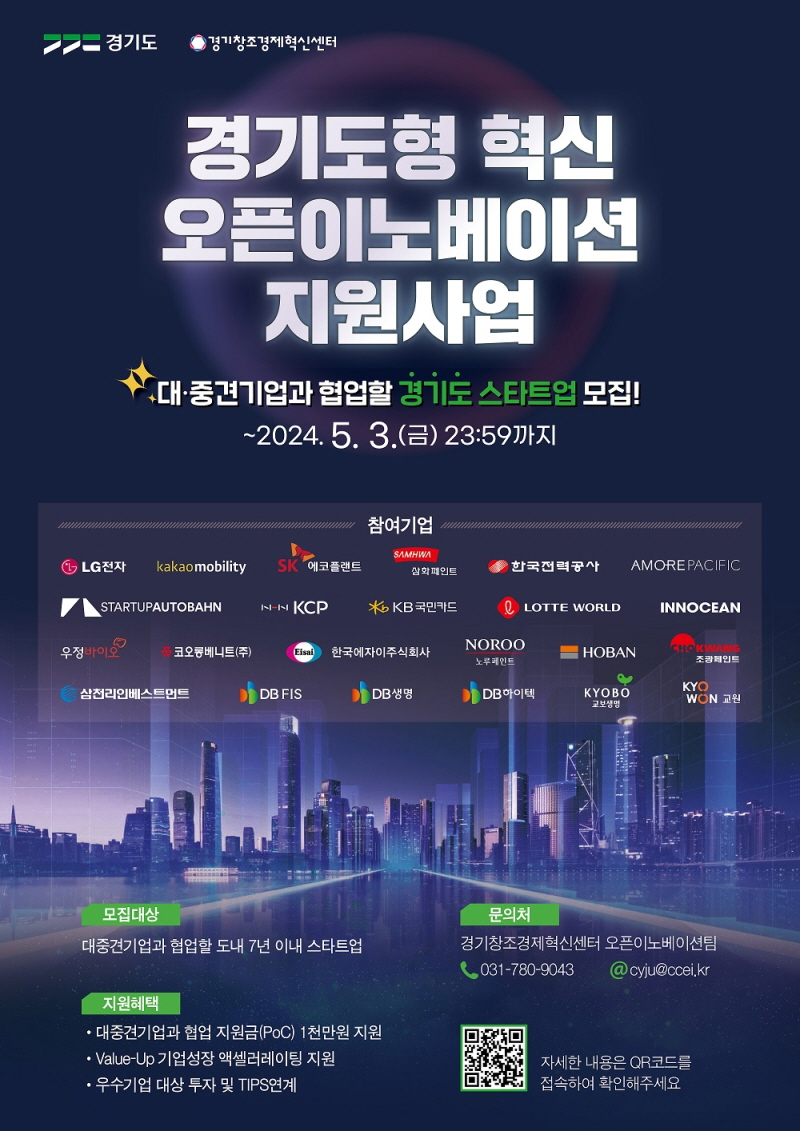 경기도, 대·중견기업과 협업할 스타트업 모집. 최대 1천만 원 지원