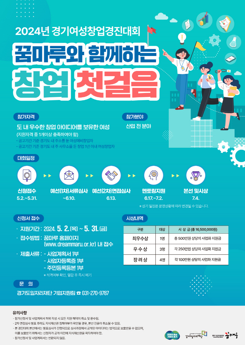 경기도, 여성창업 경진대회 개최. 5월 31일까지 참가자 모집