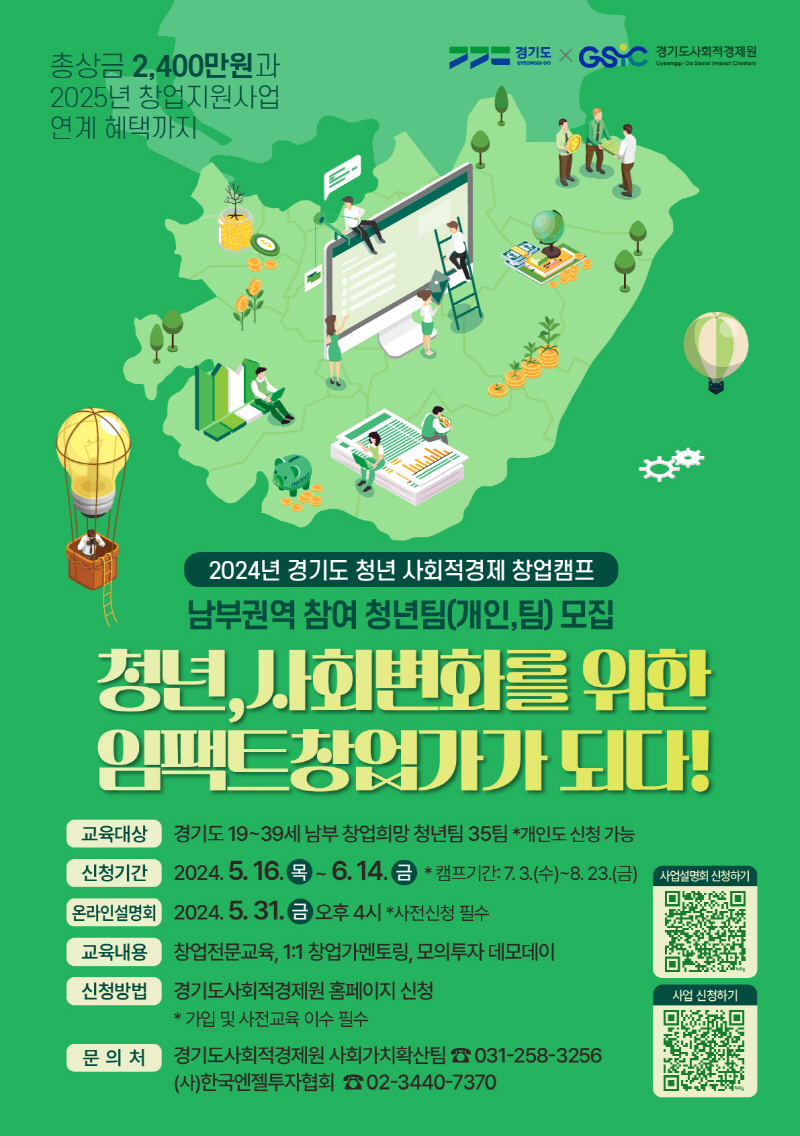 경기도-경기도사회적경제원, 청년 사회적경제 창업팀 60곳 발굴. 창업캠프 참여자 모집