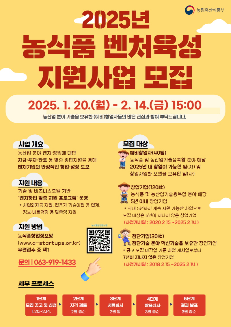 농식품 창업기업의 미래를 여는 기회! 2025년 농식품 벤처창업활성화 지원기업 모집