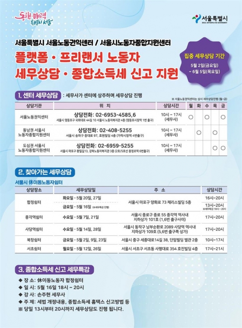 어려운 세금신고, 서울시가 플랫폼·프리랜서 노동자 세무상담 돕는다