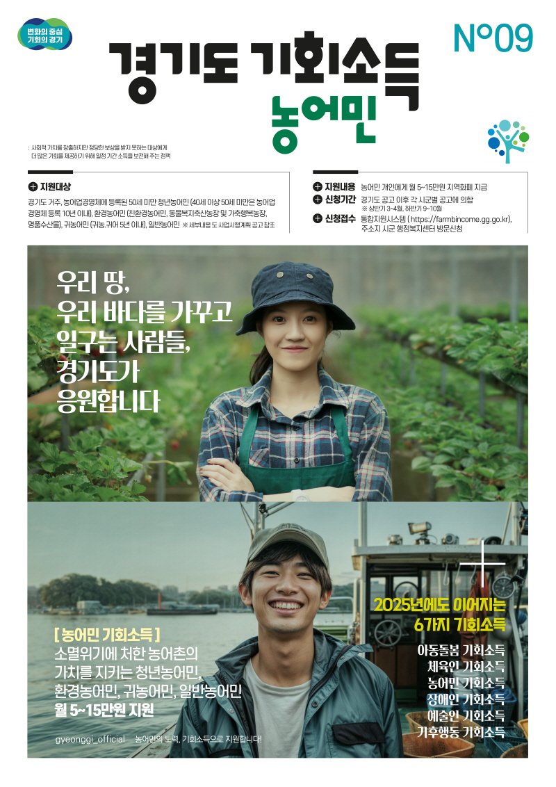 경기도, 13일부터 23개 시군 17만 2천명에게 농어민 기회소득 지급