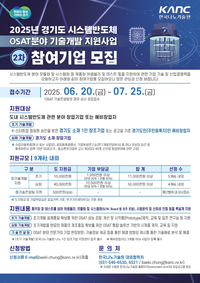 경기도, 시스템반도체 창업기업에 후공정 기술개발 지원. 참여기업 모집